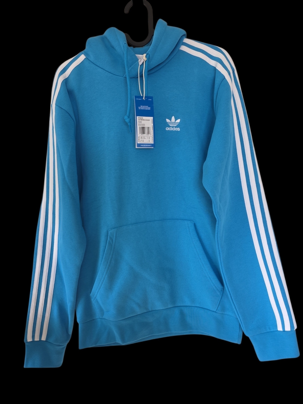 adidas Men’s Cyan Crewneck Hoodie with White Stripes